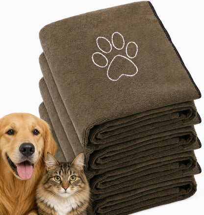 Chumia 4 Pack Dog Towels for Drying Large Microfiber Grooming Tools Absorbent Soft Bath Supplies with Embroidered Paw for Small Medium Pet Products(16 X 32 Inch,Black)19