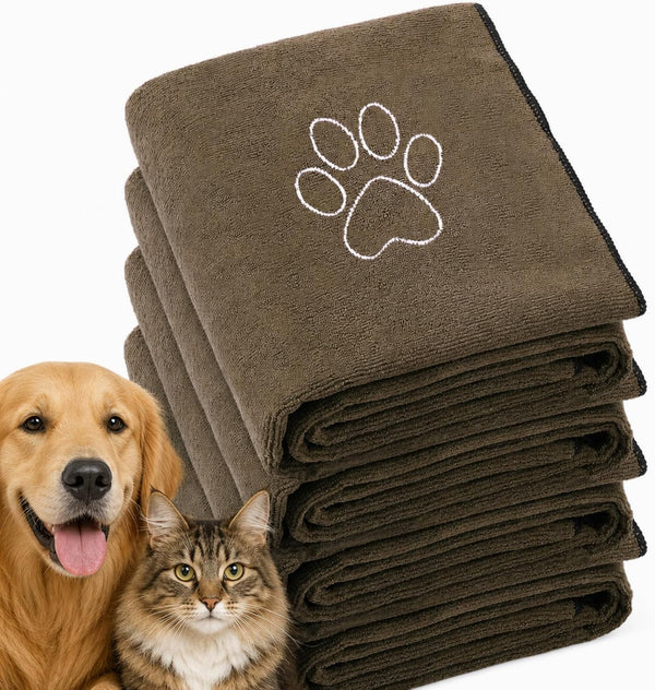 Chumia 4 Pack Dog Towels for Drying Large Microfiber Grooming Tools Absorbent Soft Bath Supplies with Embroidered Paw for Small Medium Pet Products(16 X 32 Inch,Black)19