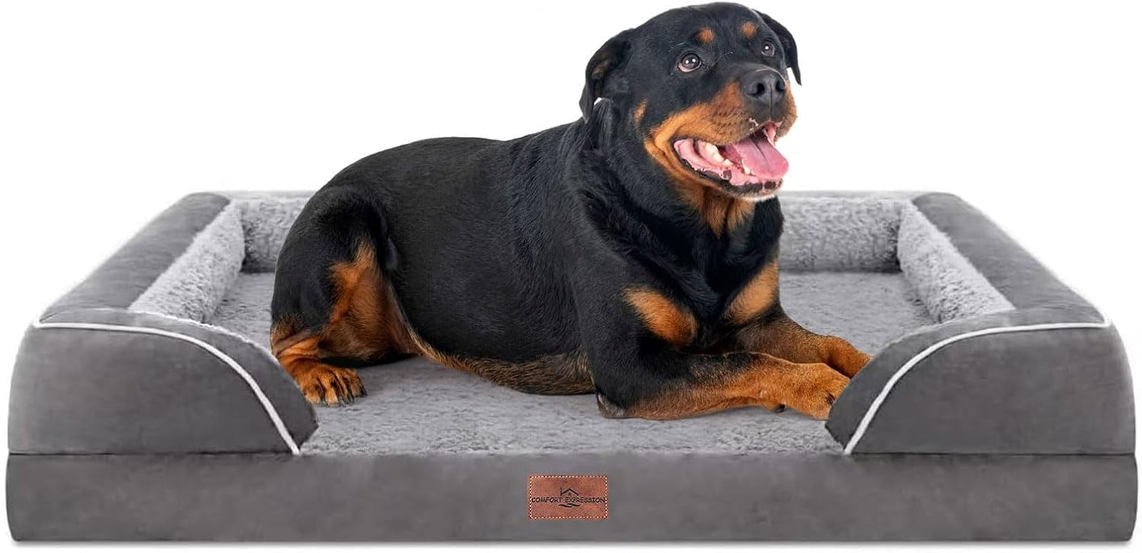 comfort-expression-orthopedic-dog-bed-for-extra-large-dogs-with-bolster-waterproof-dog-couch-bed-with-washable-cover-non-slip-bottom-supportive-egg-crate-foam-xl-pet-bed-42x30-inch