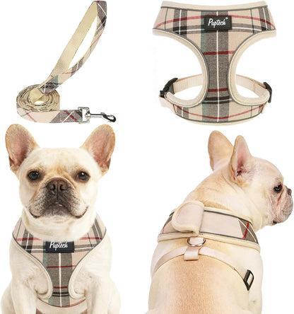 PUPTECK Soft Mesh Dog Harness Small Sized and Leash Set Pet Puppy Cat Comfort Padded Vest No Pull Harnesses, Beige, S78