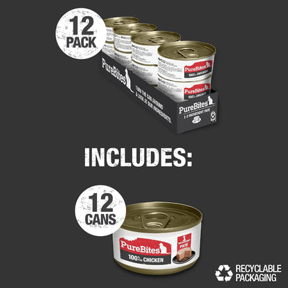 Purebites 100% Pure Chicken Pate Cat Treat | 2.5Oz Can | Only 1 Ingredient | Case of 126