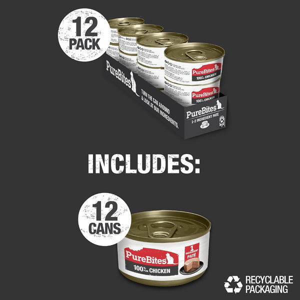 Purebites 100% Pure Chicken Pate Cat Treat | 2.5Oz Can | Only 1 Ingredient | Case of 126