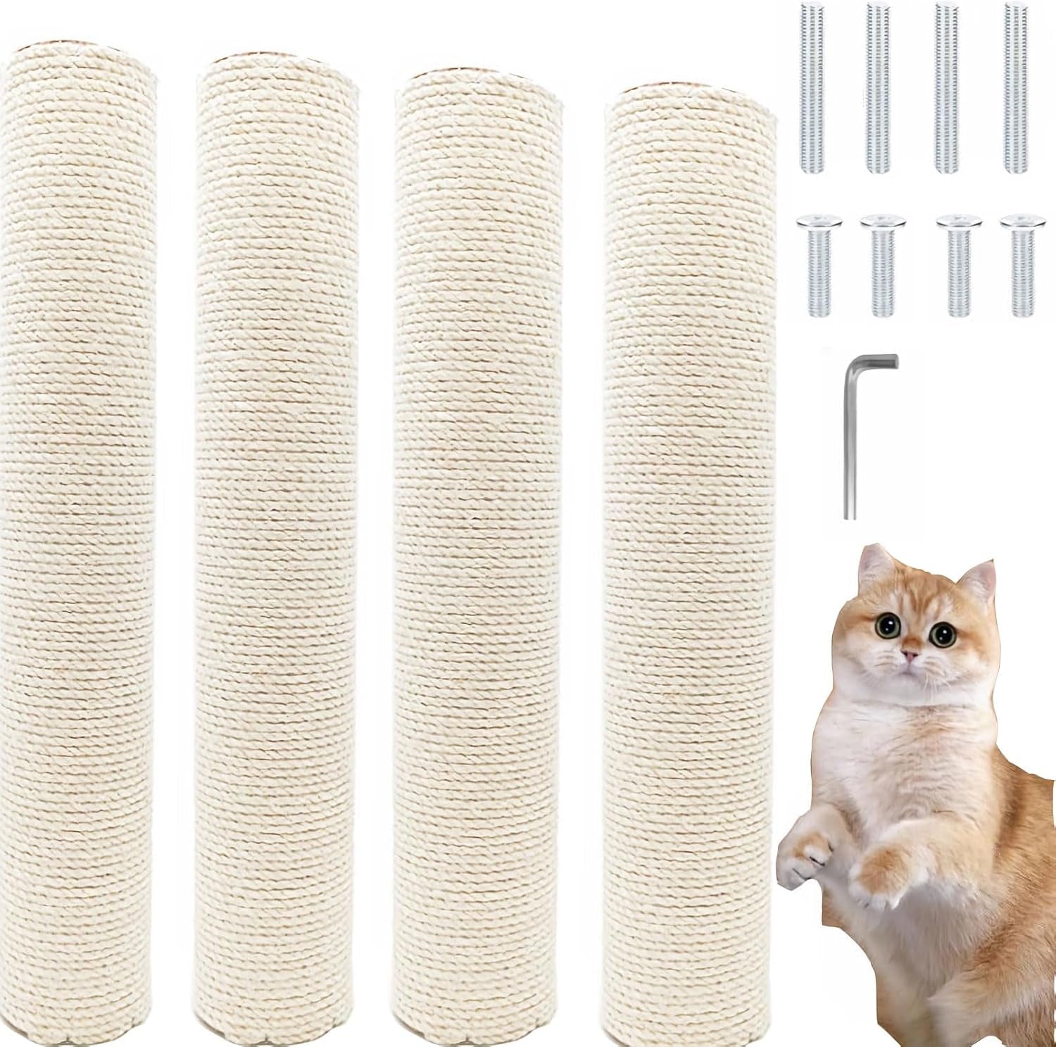 4-pcs-m8-cat-scratching-post-replacement-15-7inch-sisal-pole-cat-tree-replacement-post-with-screws-diy-scratcher-scratching-post-replacement-pad-crafts-gardening-hammock-home-decorating