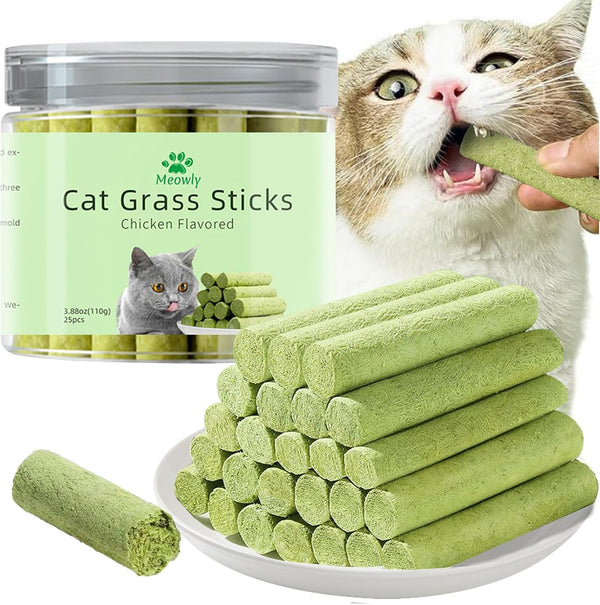 Meowly 110G Cat Grass ﻿Sticks for Cats, Natural Chicken Flavored Cat Grass ﻿Sticks for Teeth Cleaning and Hairball Remedy1