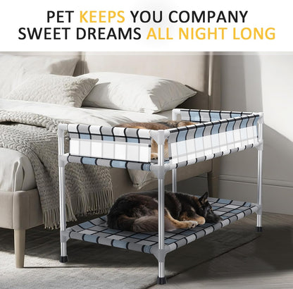 Bedside Dog Bunk Bed with Guardrail, 2 Layers Window Perch Sleeper Dogs Cot | 2-Tier Bedside Sleeper with 3-Fence, Double Elevated Human Dog Bed for Multi-Pet Households, Medium2