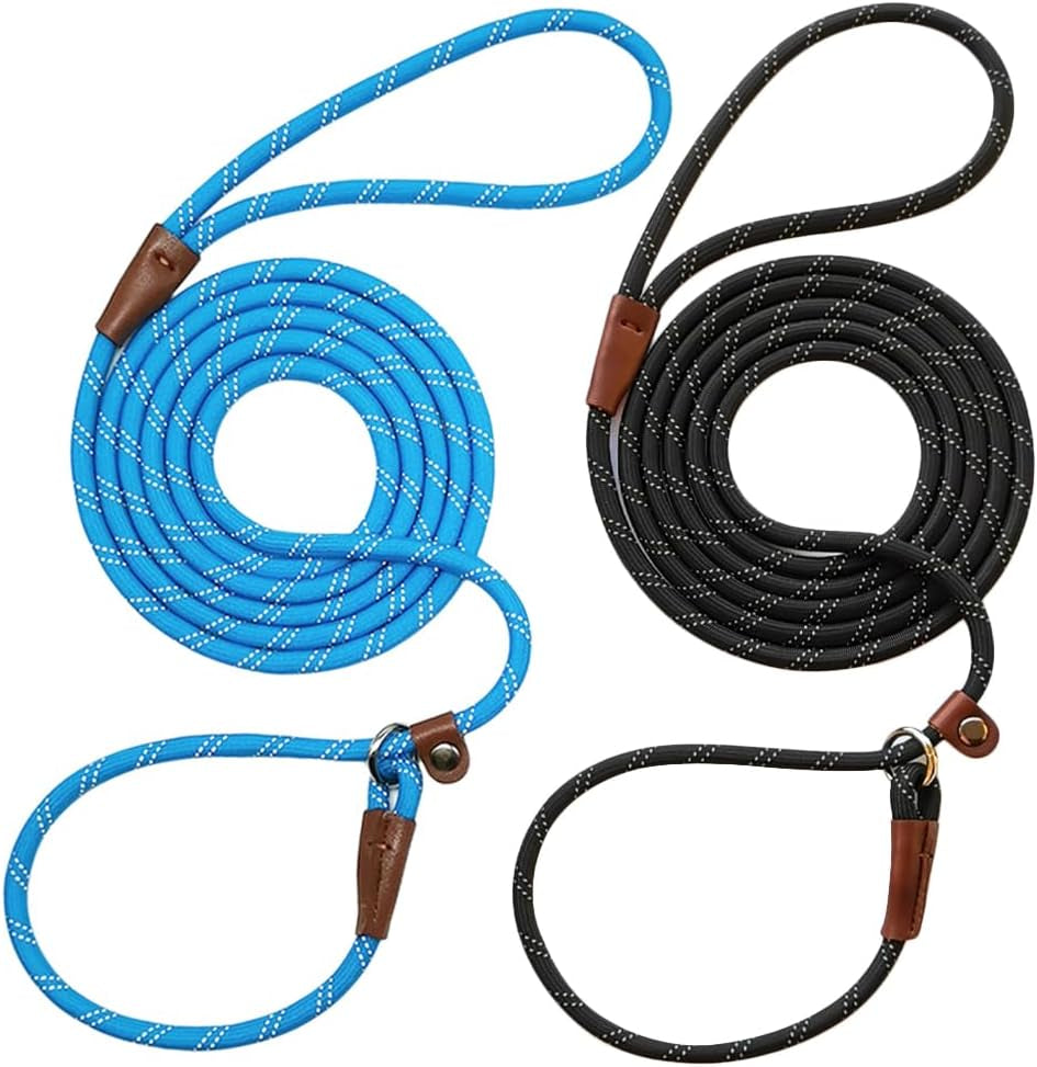 wyuze-8ft-slip-lead-dog-leash-adjustable-slip-collar-puppy-training-lead-2-pack-1-3-reflective-rope-leash-lightweight-easy-use-for-small-medium-dogs-no-pull-walking-black-orange