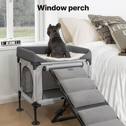 Veehoo Dog Bunk Bed, Dog Beds Attachment to Human Bed, Bedside Dogs Cot | Pet Window Perch for Small, Medium Cats & Dogs, Dog House Bed with Non-Slip Feet, Plush Cushion Topper, Grey5