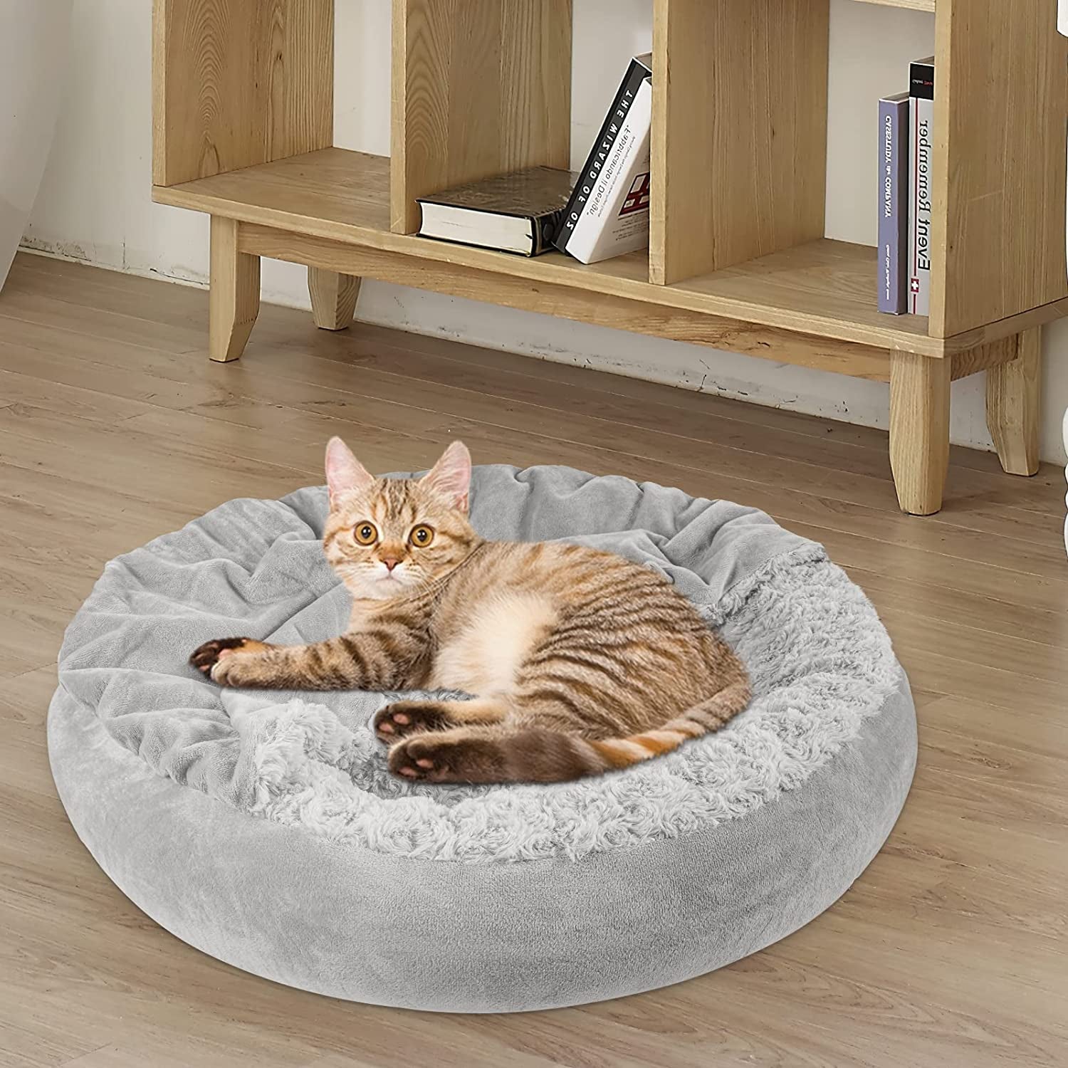 joejoy-small-dog-bed-cat-bed-with-hooded-blanket-cozy-cuddler-luxury-puppy-pet-bed-donut-round-calming-anti-anxiety-dog-burrow-cave-bed-anti-slip-bottom-and-machine-washable-23-inch