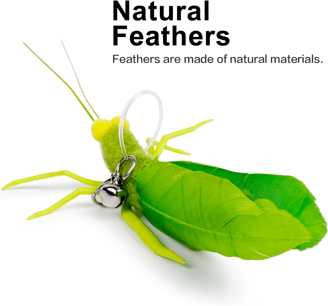 ttcat-3-pack-grasshopper-cat-wand-refills-realistic-green-insect-natural-feather-detachable-replacement-toy-with-bell-universal-lobster-clip-on-cat-teaser-attachments
