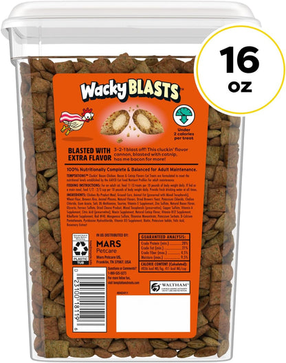 Temptations Wacky Blasts Cat Treats, Cluckin' Bacon Flavor, 16 Oz | Chicken, Bacon & Catnip Flavor Bits, Crunchy Outside, Soft Inside, under 2 Cal, 100% Complete & Balanced, Resealable Tub9