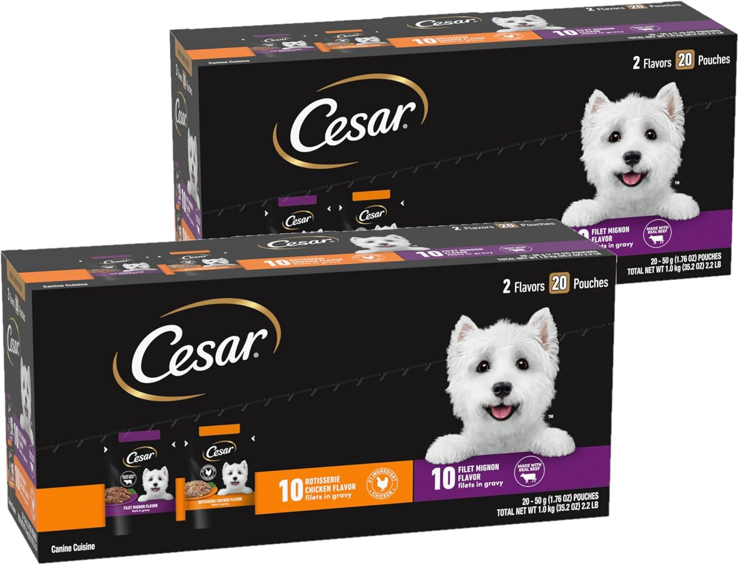cesar-mini-pouch-wet-dog-food-filet-variety-pack-1-76-oz-40-count-3-flavors-rotisserie-chicken-filet-mignon-wood-grilled-chicken-real-chicken-or-beef-easy-peel-and-serve-protein-packed