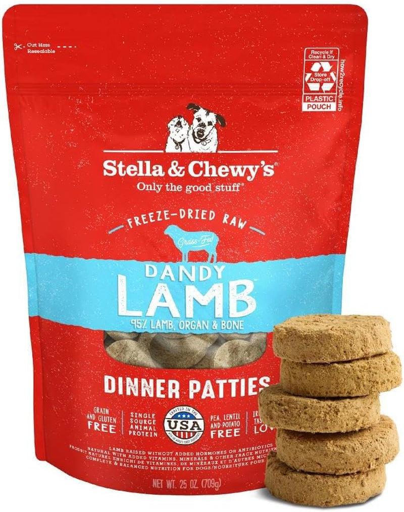 stella-chewys-freeze-dried-raw-dinner-patties-dandy-lamb-recipe-high-protein-grain-free-puppy-dog-food-perfect-for-picky-eaters-25-oz