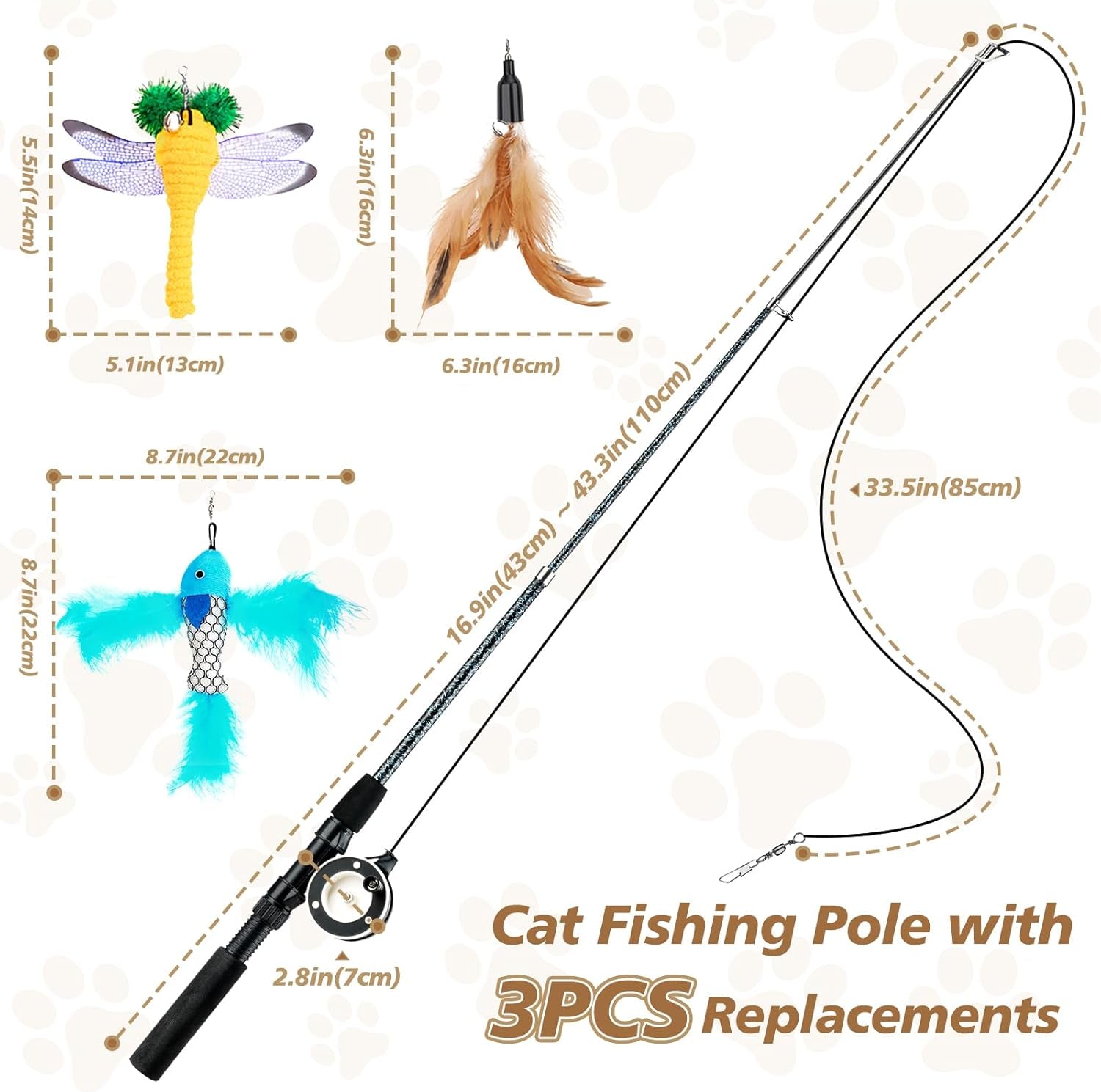 pawaboo-cat-feather-toys-4-pack-interactive-cat-feather-teaser-wand-toys-retractable-fishing-pole-wand-catcher-exerciser-with-refill-fish-dragonfly-worm-with-bells-fun-cat-kitten-kitty-playing-toy