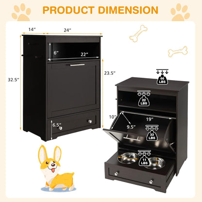 Tangkula Pet Feeder Station, Dog Food Storage Container with Double Pull Out Bowls, Food Toy Organizer Cabinet, Feeding Station Furniture for Dogs Cats Feeding & Watering Supplies (Brown)7