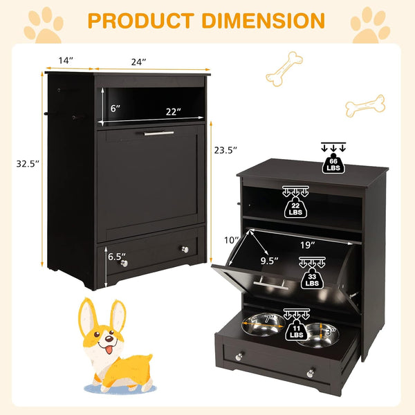 Tangkula Pet Feeder Station, Dog Food Storage Container with Double Pull Out Bowls, Food Toy Organizer Cabinet, Feeding Station Furniture for Dogs Cats Feeding & Watering Supplies (Brown)7