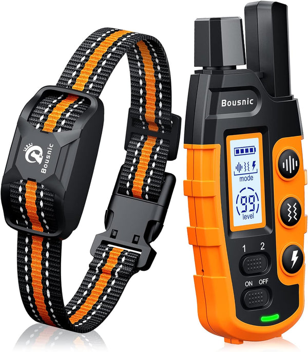 Bousnic Dog Shock Collar - 3300Ft Dog Training Collar with Remote for 5-120Lbs Small Medium Large Dogs Rechargeable Waterproof E Collar with Beep (1-8), Vibration(1-16), Safe Shock(1-99) (Orange)1