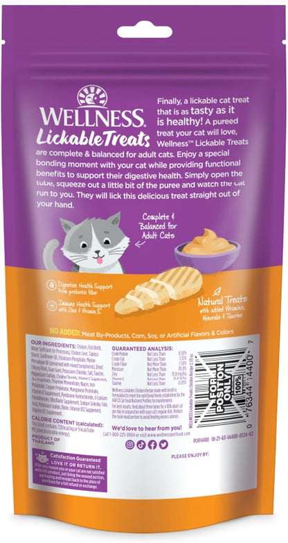 Wellness Lickable Soft Puree Cat Treats, All Lifestages, Kitten to Senior, Natural, Grain Free, Chicken Flavor, 0.4 Oz, Pack of 6 Tubes9
