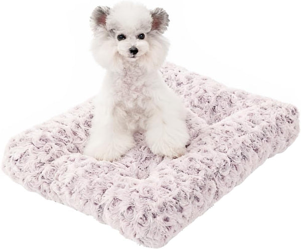 Orthopedic Dog Bed for Dogs, Calming Plush Dog Mat with Thick Cushion Support, Washable Fluffy Pet Bed with Non-Slip Bottom, Soft Indoor Dog Crate Bed (Gray, 41.0" L X 27.0" W X 4.0" Th)10