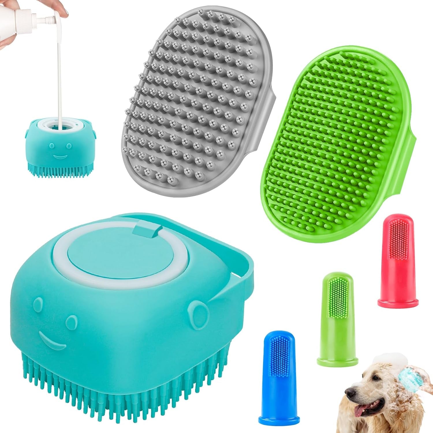 comotech-6pcs-dog-bath-brush-dog-toothbrush-adjustable-handle-shampoo-brush-scrubber-for-short-long-haired-dogs-cats-effectively-solve-odor-stain-removal-problems-blue-blue-blue