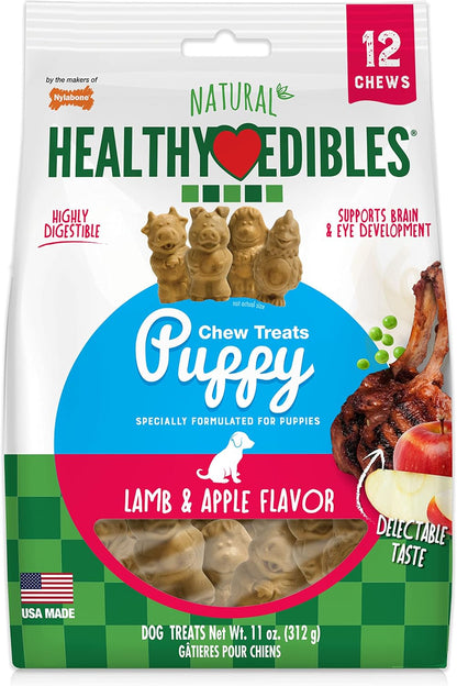 Nylabone Healthy Edibles Puppy Dog Treats, Lamb & Apple Flavor, 12 Count | Natural Puppy Treats, USA Made, Highly Digestible, Vet Recommended, Small Dog Treats for Puppies up to 25 Lbs1