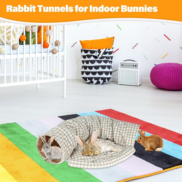 BWOGUE Bunny Tunnel Bed, 2-In-1 Collapsible Rabbit Tunnel Hideout with Mat | Removable Mat for Washing, Ball Toy for Play, Tunnel Tubes for Hiding, Soft Suede Fabric, Cats Rabbits Guinea Pigs5