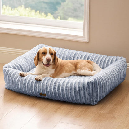 Bedsure Comfyfleece™ Cute Dog Bed for Small Medium Dogs Washable,25In Cream | Furry Puppy Beds,Square Rectangle Orthopedic Corduroy Aesthetic Pet Beds,Removable Zipper Cover,Non-Slip Bottom,Up to 15 Lbs11