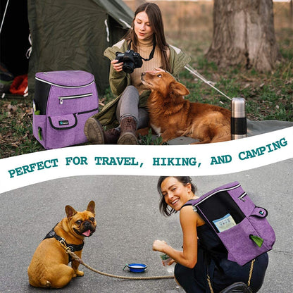 Petami Dog Travel Bag Backpack, 27L Airline Approved Pet Supplies Organizer with 2 Food Containers, 2 Collapsible Bowls & Poop Bag Dispenser, Weekend Road Trip Camping Dog Mom Gift, Purple6