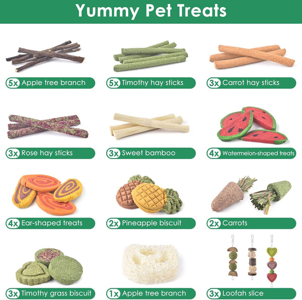 KATUMO Rabbit Chew Toys, Bunny Treats Chew Toys for Small Animals | Strung Hanging Toys for Teeth, Natural Apple Wood Sweet Bamboo Grass Timothy Sticks for Guinea Pig, Hamster, Chinchilla2