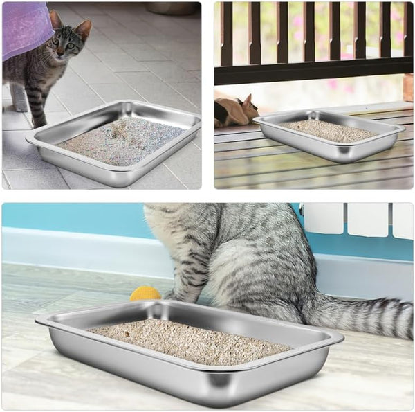 INOOMP Stainless Steel Cat Litter Box Open Design Large Metal Litter Pan Easy to Clean Portable Kitten Tray for Cats and Small Pets8