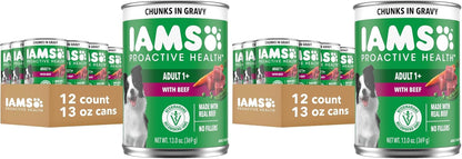 IAMS Proactive Health Pack Wet Dog Food, Beef & Chicken, 13 Oz, 12 Pack | Chunks in Gravy, Omega 6 Fatty Acids, Supports Healthy Skin, Muscles & Digestion, 13 Oz. Cans, No Artificial Flavors14