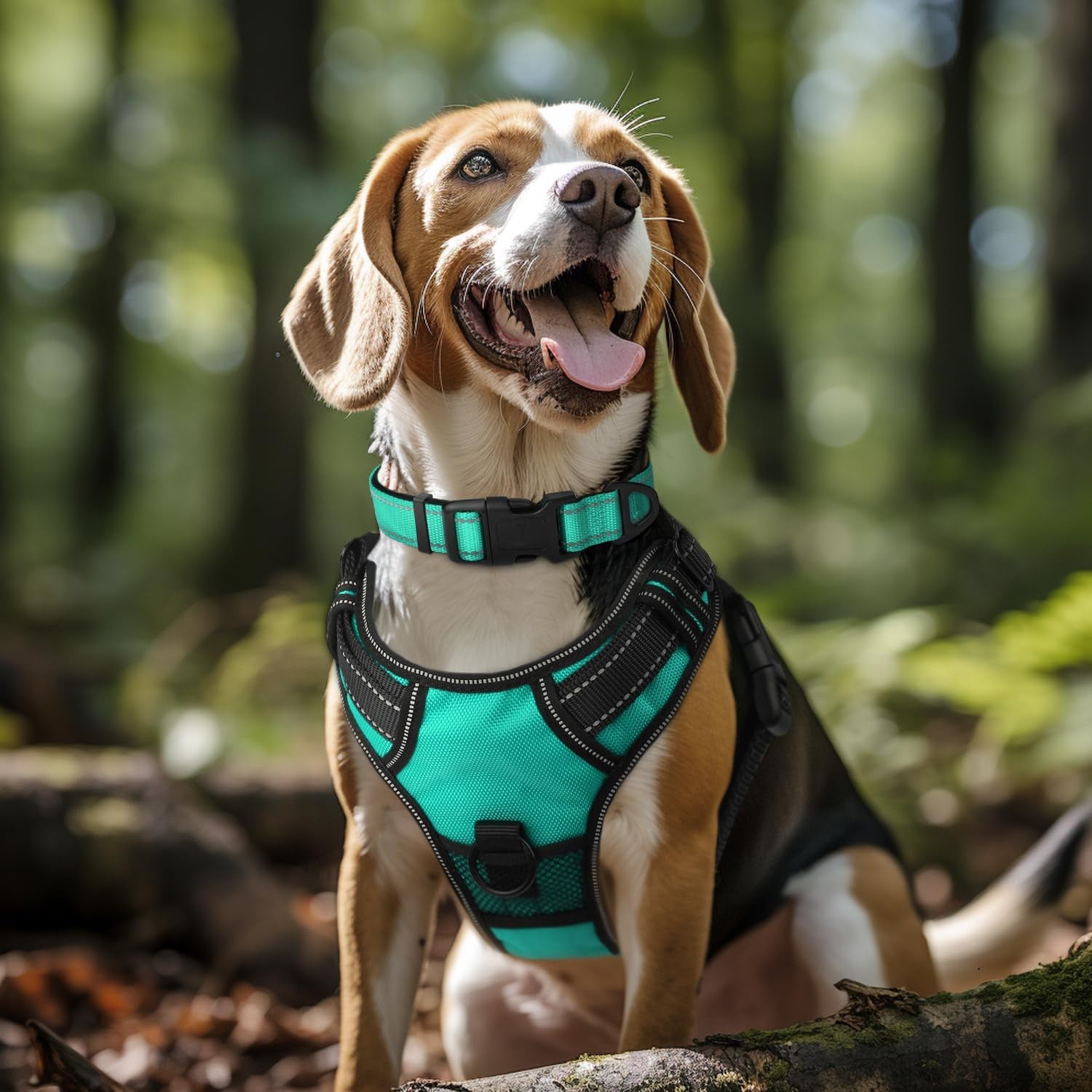 joytale-reflective-dog-collar-adjustable-neoprene-padded-teal-l-breathable-nylon-for-large-dogs-no-chafing-on-walks-and-outdoor-hikes-tear-resistant-webbing-metal-d-ring-night-safety