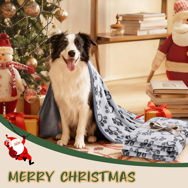 Luciphia Fluffy Paw Print Dog Blanket Large/Medium/Small, Soft Fleece Throw | 300GSM Cozy Blanket for Crate, Couch, Car, Bed. a Puppy & Cat Essential and Dog Gift for Pet Parents,Grey,30"X20"4