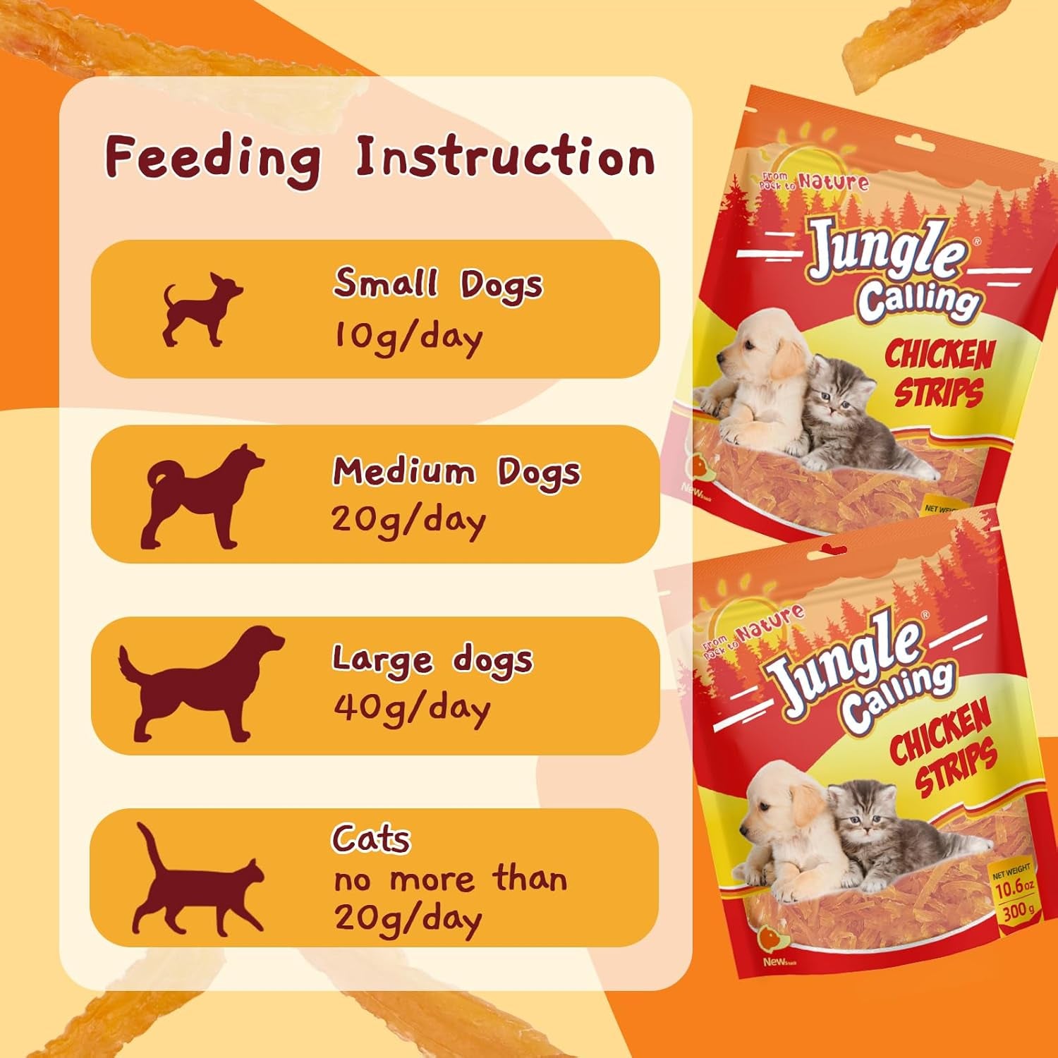 jungle-calling-mini-chicken-strips-training-treats-for-small-dogs-and-cats-soft-chewy-high-protein-limited-ingredient-puppy-snacks-grain-free-easy-to-digest-no-artificial-additives-10-6-oz