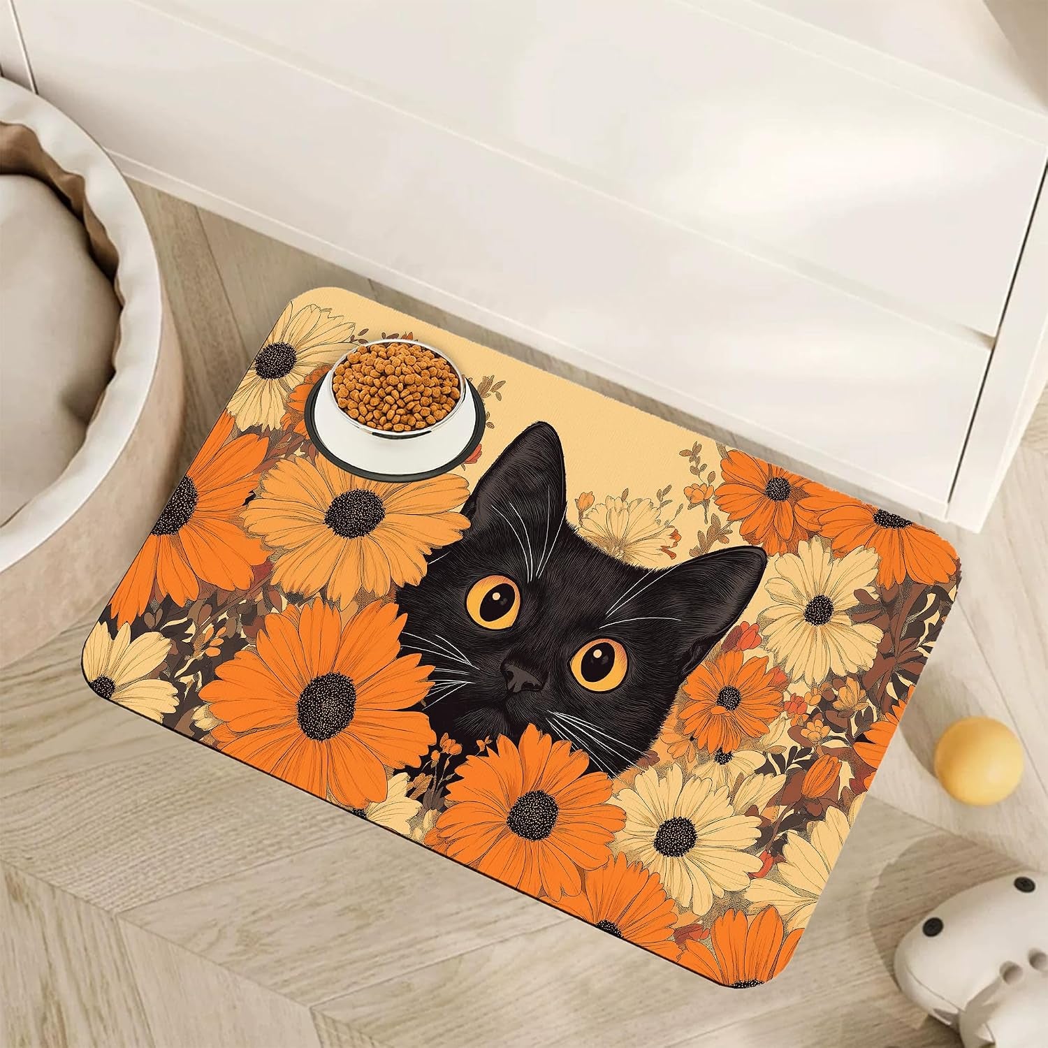cute-strawberry-flower-dog-cat-food-mat-pink-absorbent-pet-feeding-mat-with-rubber-backing-non-slip-water-bowl-placemat-indoor-pet-accessories-supplies-12x20