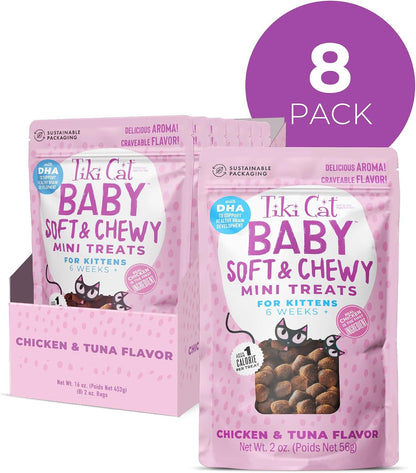 Tiki Cat Baby Soft & Chewy, Chicken Flavored, Low-Calorie, Mini Treats for Kittens 6 Weeks+, 2 Oz. Pouch (Pack of 2)2