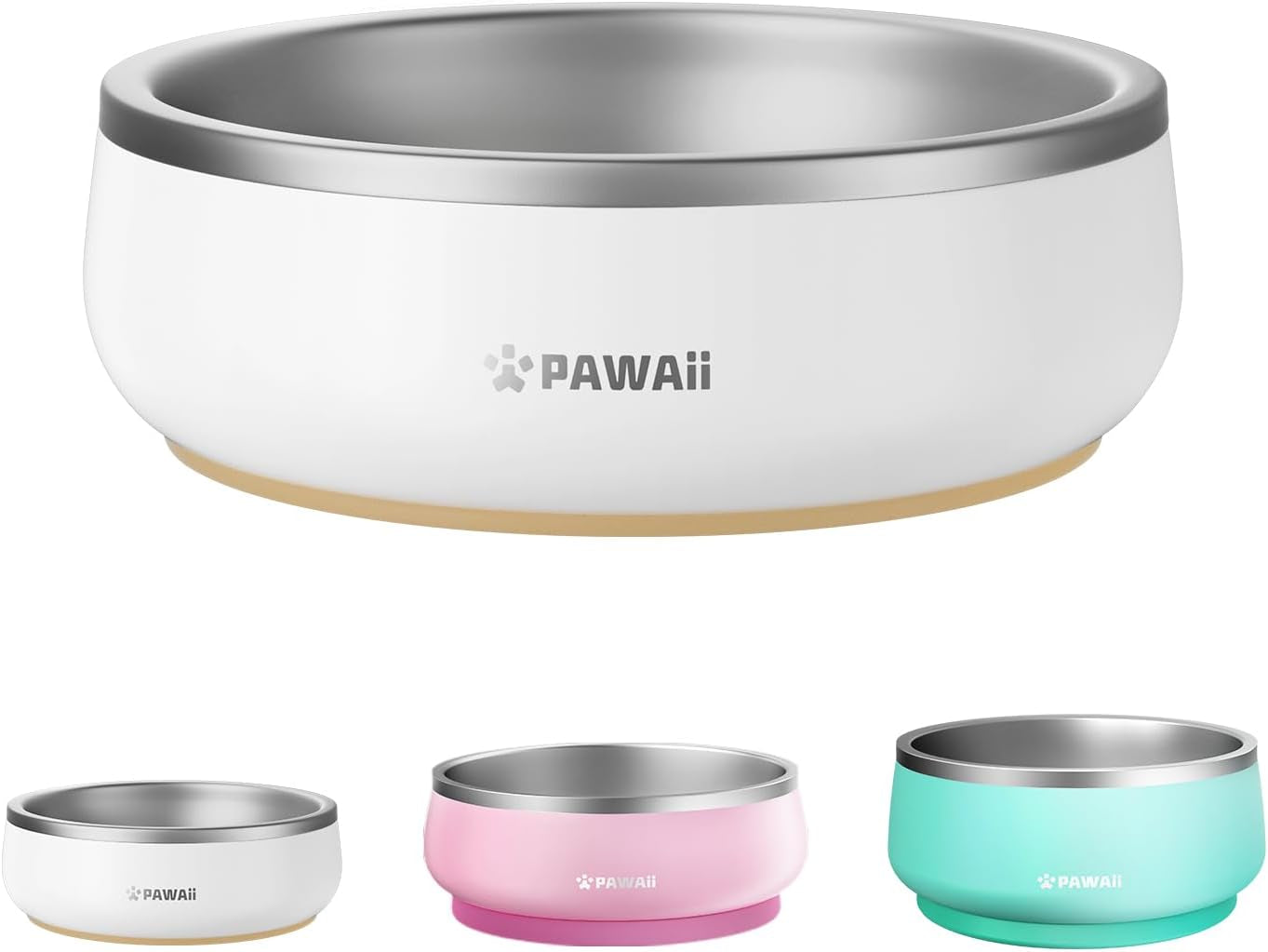 pawaii-dog-bowl-34-oz-stainless-steel-food-and-water-bowl-id-tag-1-pack-double-wall-design-non-slip-rubber-base-dishwasher-safe-smooth-open-design-not-a-slow-feeder-easy-rinse-interior