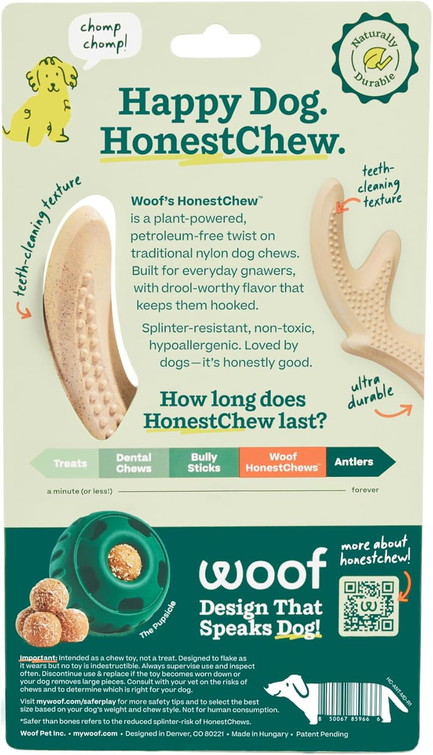 woof-honestchew-antler-dog-chew-toy-for-dogs-25-60-lbs-includes-antler-infinity-plant-based-materials-splinter-resistant-durable-chews-supports-dental-care-gift-ready-set