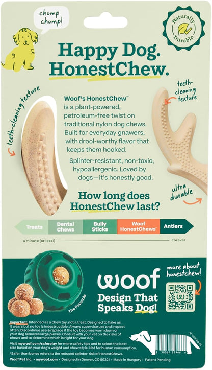 WOOF Honestchew Antler Dog Chew Toy for Dogs 25-60 Lbs | Includes Antler & Infinity, Plant-Based Materials, Splinter-Resistant, Durable Chews, Supports Dental Care, Gift-Ready Set9