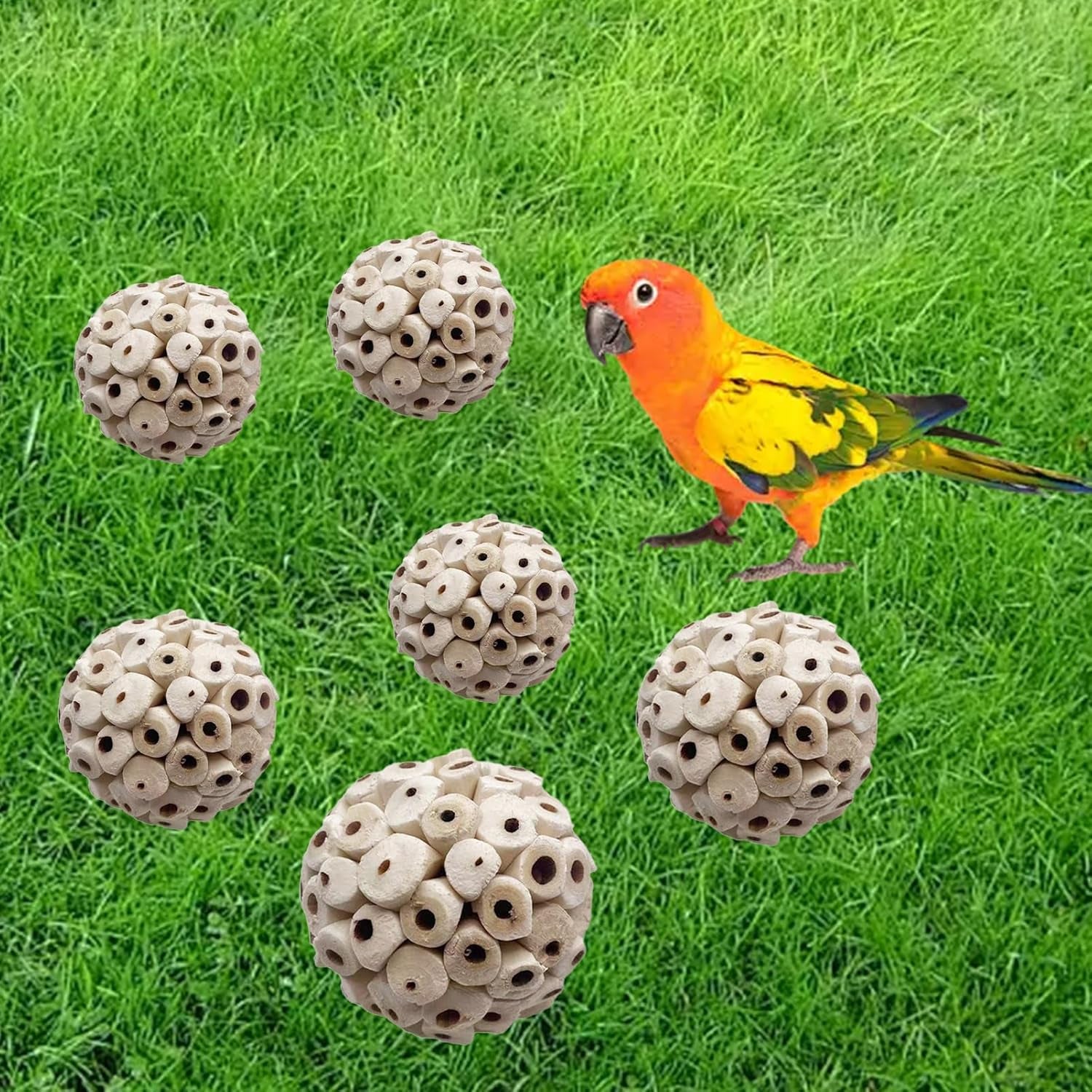 lwingflyer-6-pieces-sola-atta-ball-parrot-biting-toy-bird-chew-accessories-natural-sola-plant-material-for-birds-rabbits-hamsters-and-small-pets