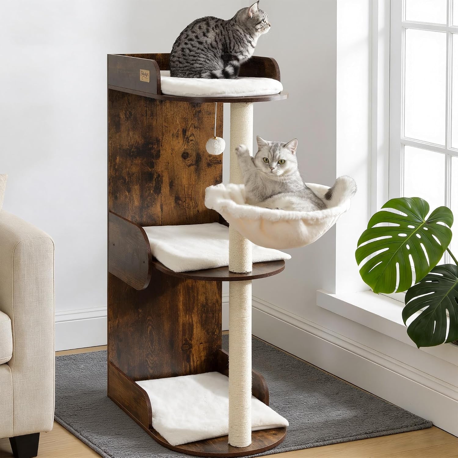 modern-wood-cat-tree-tower-for-indoor-large-adult-cats-with-big-perch-bed-33-8in-tall-wooden-cat-trees-with-platform-cat-scratching-pads-washable-cushions-cat-furniture-for-window-rustic-brown