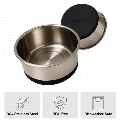 GORILLA GRIP Dog Bowls, Food Grade 304 Stainless Steel, Holds 2 US Cups Each (16 Fl Oz) Food and Water Bowl for Feeding Dogs and Cats, Dishwasher Safe, Rust Resistant BPA Free Rubber Base, 2 Set Black6