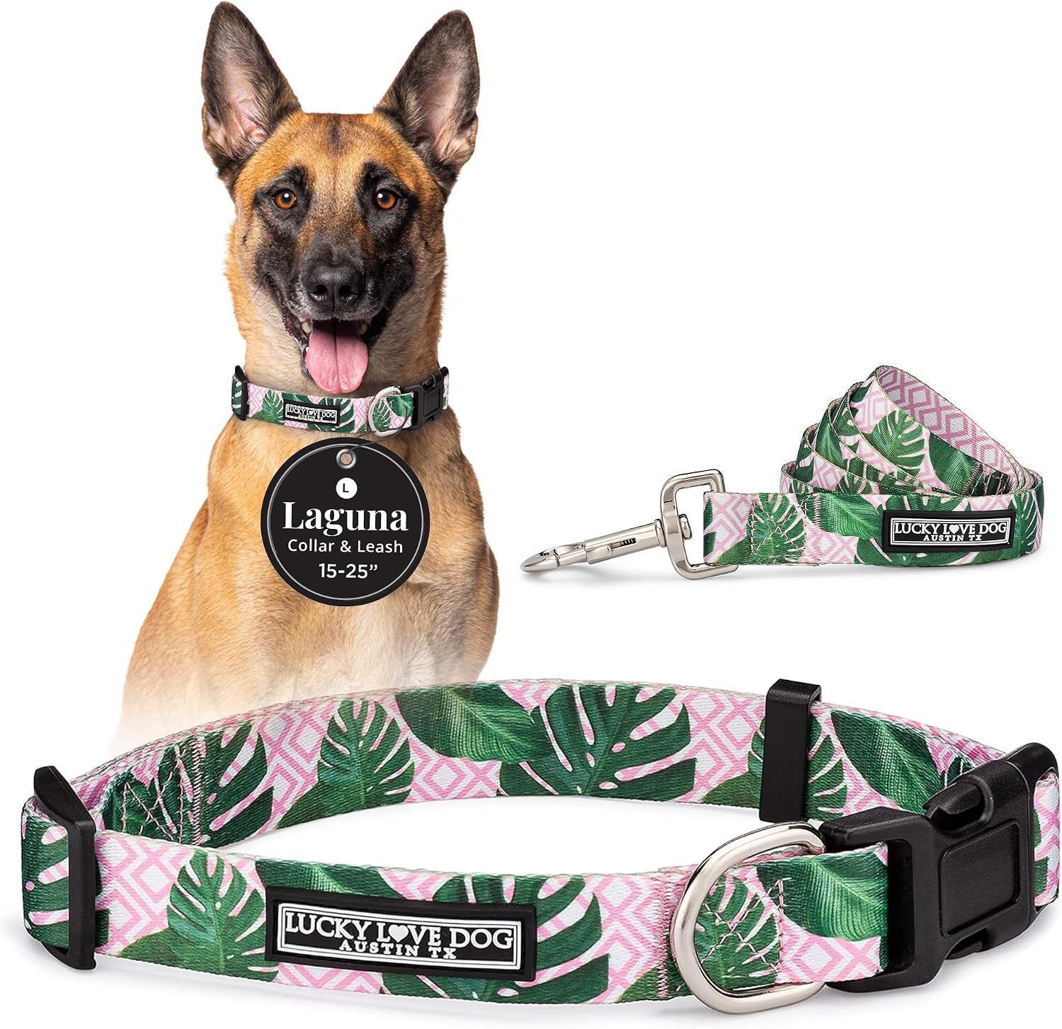 lucky-love-dog-easy-click-buckle-dog-collar-with-leash-set-combo-durable-comfortable-for-male-female-dogs-pet-collar-for-medium-dogs-secure-fit-blackbird-combo-medium