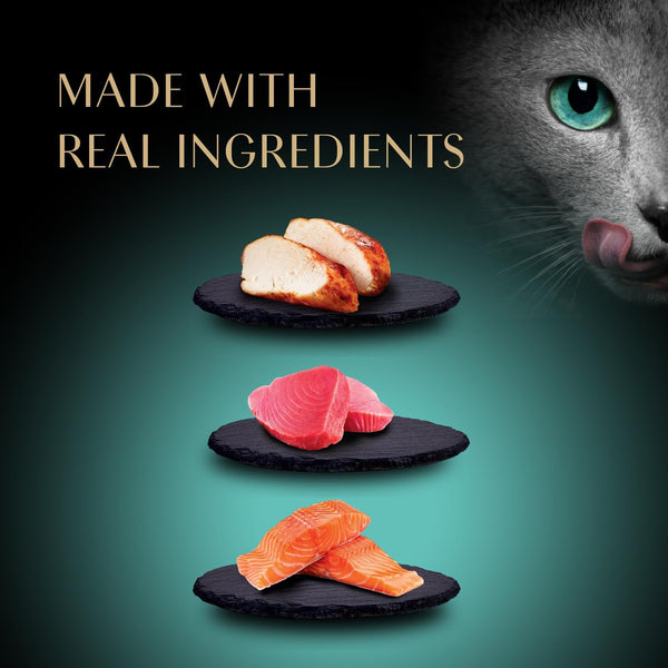 Sheba Premium Puree Lickable Cat Treats, Chicken, Salmon & Tuna, 48 Count | Grain-Free, Real Meat, No Corn/Wheat/Soy, Creamy Texture, Protein-Rich, Single-Serve Squeezable Tubes, 0.49 Oz. Tubes5
