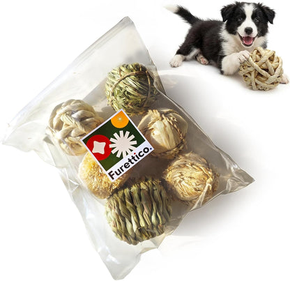 Dog Chew Toys, 3Pcs Woven Grass Chew Ball for Dogs, Dental Teething & Interactive Fetch Toys, Outdoor Digestible Chew Ball for Boredom Relief - Seaweed & Timothy Hay, Cornsilk, Cornleaf10