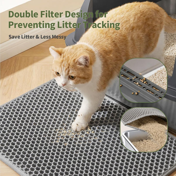 Gimars 2 Pack XL Stainless Steel Cat Litter Box for Big & Senior Cats, Multi-Cat Metal Litter Pan with High Sides, Odor-Resistant & Easy Clean, Includes Litter Scoop, Litter Mat & Anti-Slip Pads4