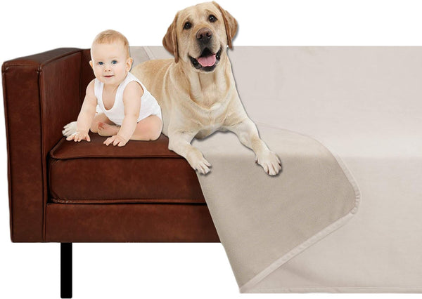 Ameritex Pet Bed Blanket Reversible 100% Waterproof Velvet Super Soft for Sofa and Bed (82X102 Inches, Cream+Sand)18