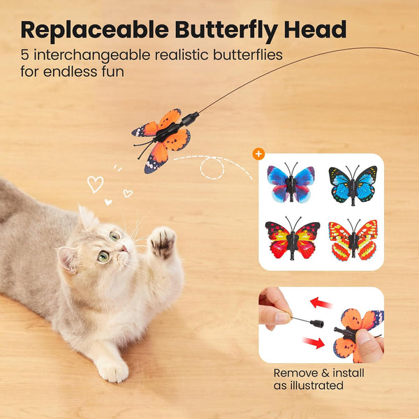 Potaroma Interactive Spinning Butterfly Cat Toy Wand, Rechargebale | Automatic Self-Play & Handheld Mode, Electric Touch Activated Cat Teaser with Suction Cup for Indoor Kittens8