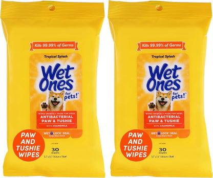 Wet Ones for Pets Paw and Tushie Dog Wipes, Tropical Splash, 30 Count | Chamomile-Infused Wipes, Wet-Lock Seal, Tropical Splash Scent, Paws and Butt Cleanup6