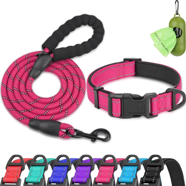 Dynmeow Reflective Dog Collar and Leash Set for Large Dogs, Teal | Soft Neoprene Padded, 6FT Climbing Rope, Ideal for Daily Outdoor Walking or Indoor Wearing, Night Visible for Safety8