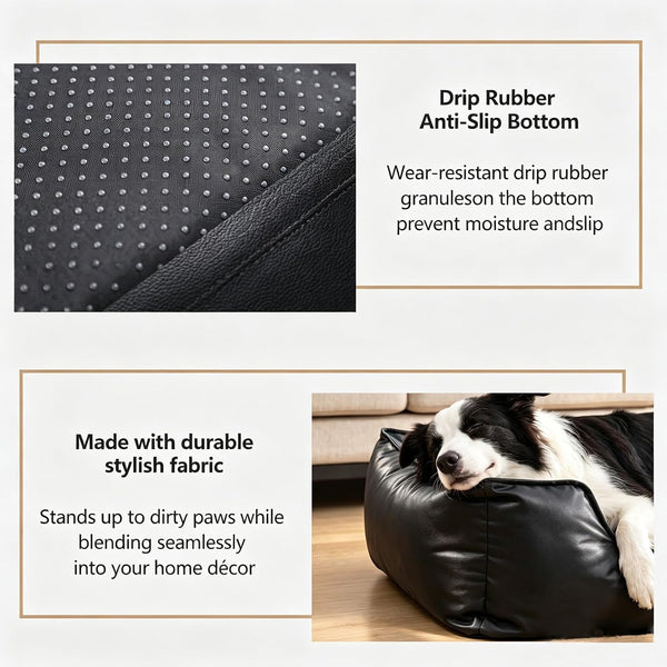 Marchul Faux Leather Dog Bed, Waterproof Cat Sofa Bed with Non-Slip Bottom | Leather Dog Bed, Washable Pet Couch for Small and Medium Dogs & Cats, 29.5 X 23.6In Black3